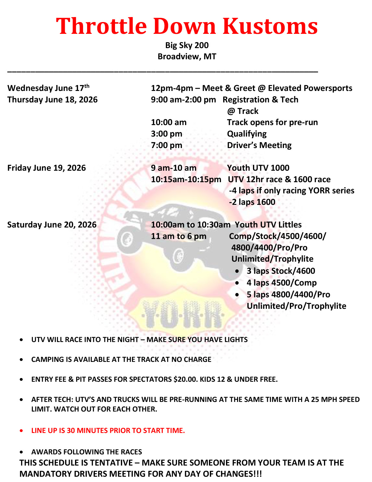 2026 Big Sky 200 Schedule